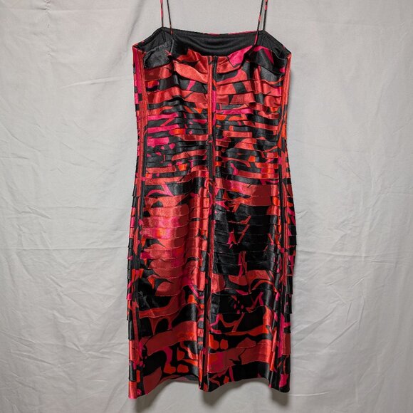 JS Collections Women's Orange Pink Black Abstract Layered Cocktail Dress Size 6 - Picture 4 of 8